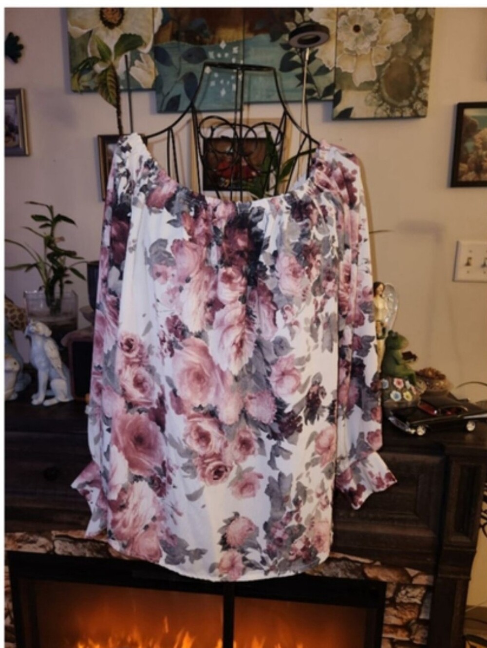 Windsor White Pink Floral Off-Shoulder Blouse L